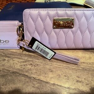 bebe Quilted Wristlet in Light Lavender with Gold Hardware